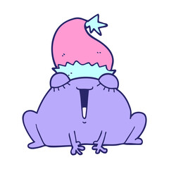 cute cartoon christmas frog in bright neon color