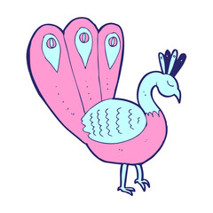 cartoon peacock in bright neon color