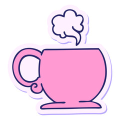 sticker of a quirky hand drawn cartoon hot drink in bright neon color