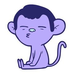 cartoon suspicious monkey in bright neon color