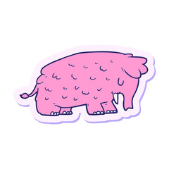 sticker of a cartoon mammoth in bright neon color