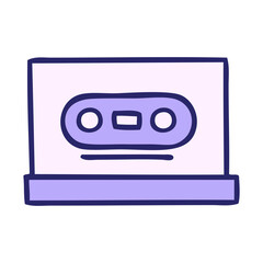 cute cartoon of a retro cassette in bright neon color
