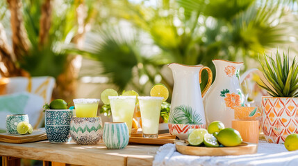 Festive backyard bar with margaritas and tropical decor for warm gatherings