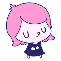 cartoon illustration of a cute kawaii girl in bright neon color