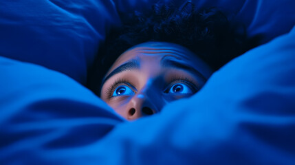 Anxiety induced insomnia concept - sleepless person in bed