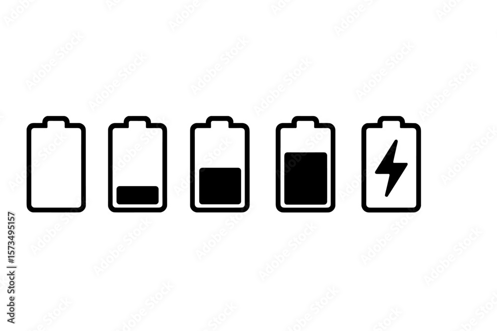 Aufkleber battery charge level icon set. smartphone power status indicator collection. mobile ui element with 