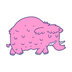 cartoon prehistoric mammoth in bright neon color