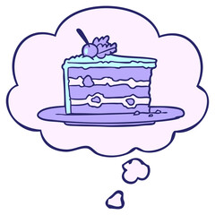 cartoon dessert cake with thought bubble in bright neon color