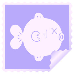 square peeling sticker quirky cartoon fish  in bright neon color