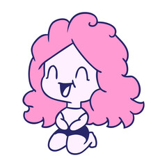 freehand drawn cartoon cute kawaii happy girl in bright neon color