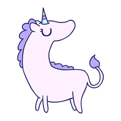 freehand drawn cartoon of cute kawaii unicorn in bright neon color