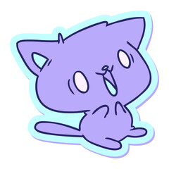 sticker cartoon illustration of cute kawaii cat in bright neon color