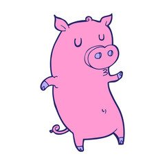 funny cartoon pig in bright neon color