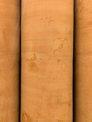 Three terracotta gardening pots in detail. Abstract image of ceramic surface.