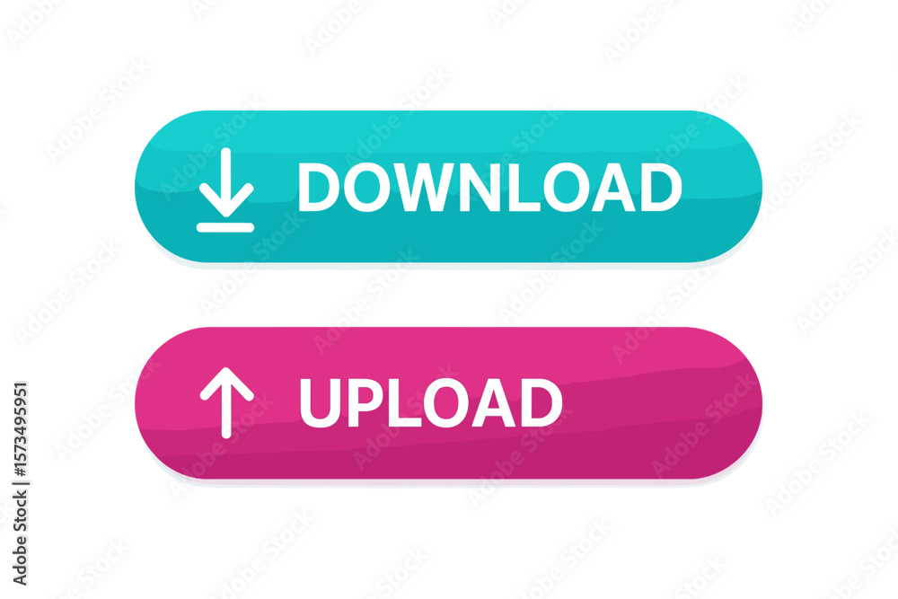 Aufkleber download and upload buttons. modern colorful ui elements. web app interface. vector illustration. ar