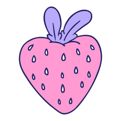 hand drawn cartoon doodle of a fresh strawberry in bright neon color