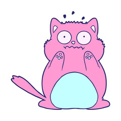 cartoon worried cat in bright neon color