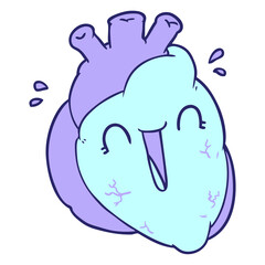 cartoon heart laughing in bright neon color