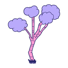 cartoon sparse tree in bright neon color