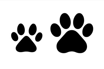 Cat and dog paw print vector icon. Animal footprint silhouette. Pet track symbol. Puppy and kitten paws. Pet shop or veterinary clinic logo. Black illustration isolated.