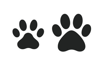 Cat and dog paw print silhouette. Pet footprint icon symbol. Animal track sign isolated on white background. Puppy and kitten friendship concept. Veterinary or pet shop logo design.