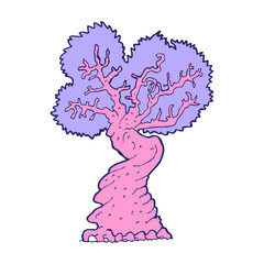 cartoon big old tree in bright neon color