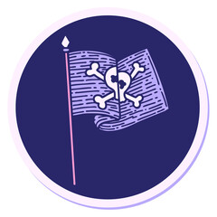 sticker of tattoo in traditional style of pirate flag in bright neon color