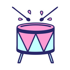 cute cartoon of a drum in bright neon color