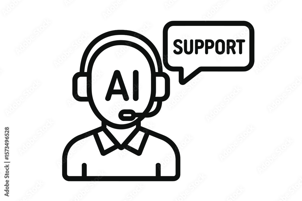 Poster ai customer service bot icon. artificial intelligence in customer support. call center operator. con