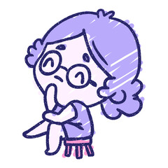 Sitting Woman Chalk Drawing in bright neon color