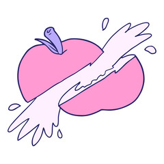 cartoon sliced apple in bright neon color