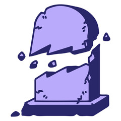 tattoo in traditional style of a broken grave stone in bright neon color