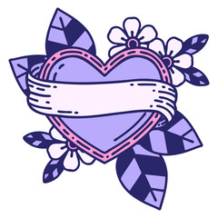 tattoo in traditional style of a heart and banner in bright neon color
