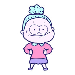 cartoon happy old woman in bright neon color