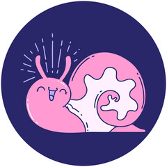 icon of a tattoo style happy snail in bright neon color