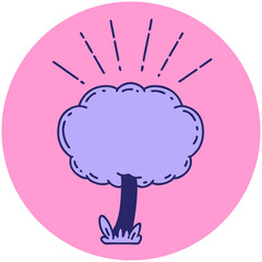 icon of a tattoo style tree in bright neon color