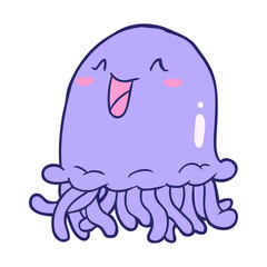 happy cartoon jellyfish in bright neon color