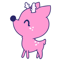 cartoon illustration of  kawaii cute deer in bright neon color