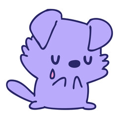 cartoon of a sad little puppy crying in bright neon color