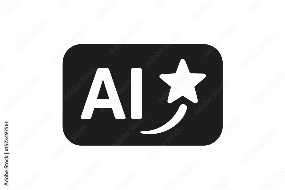 Poster ai command button icon with star, generative artificial intelligence symbol, app ui ux design, vecto
