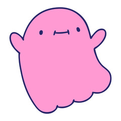 cartoon of a happy halloween ghost in bright neon color