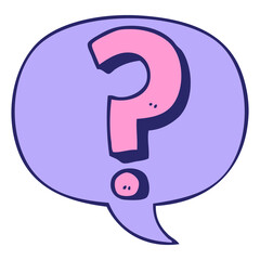 cartoon question mark with speech bubble in bright neon color