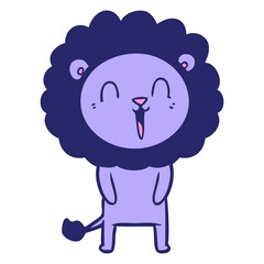 laughing lion cartoon in bright neon color
