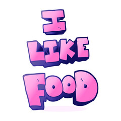 freehand drawn cartoon i like food symbol in bright neon color
