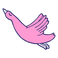 cartoon doodle flying duck in bright neon color