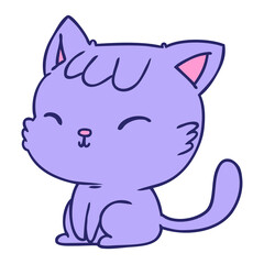 cartoon illustration of cute kawaii cat in bright neon color