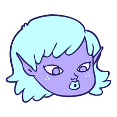 cartoon elf girl in bright neon color