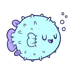 cartoon blowfish in bright neon color