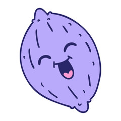 freehand drawn cartoon of a happy lemon in bright neon color