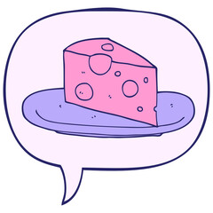cartoon cheese with speech bubble in bright neon color